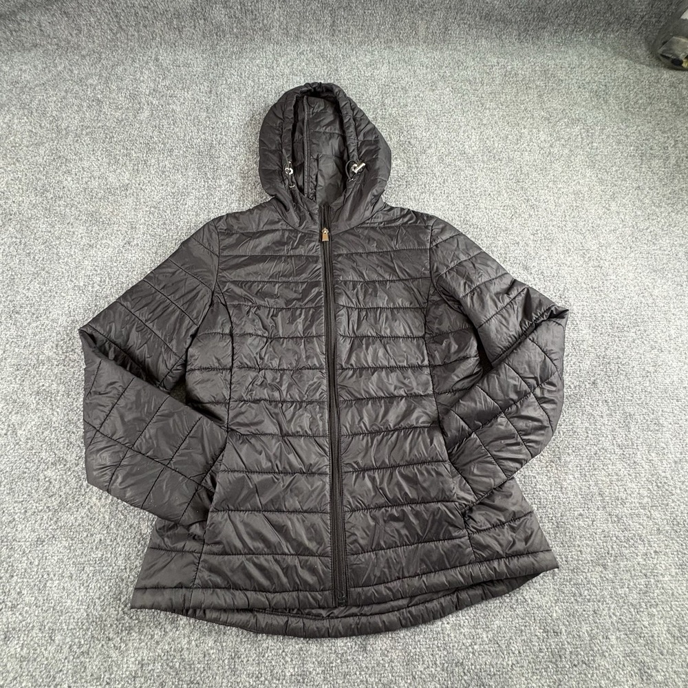 d.e.t.a.i.l.s INTL Puffer Jacket Women XS Black Hooded Quilted Lightweight Y2K